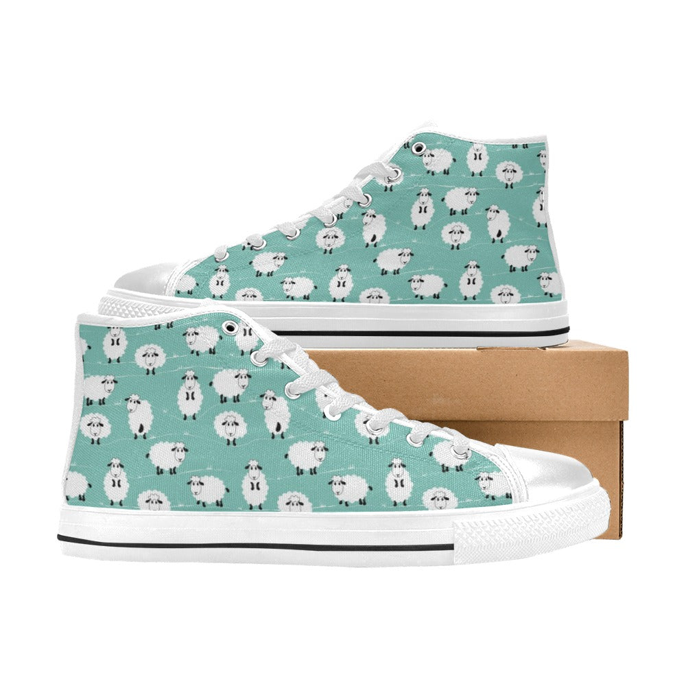 Sheep Print Design LKS404 High Top Women's White Shoes