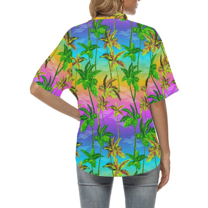 Palm Tree Rainbow Pattern Women's Hawaiian Shirt