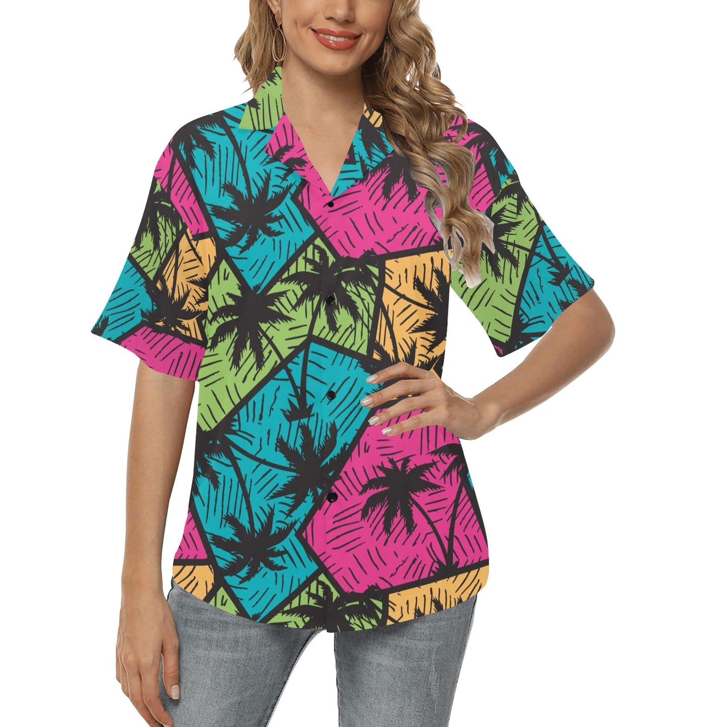 Palm Tree Pattern Print Design PT09 Women's Hawaiian Shirt