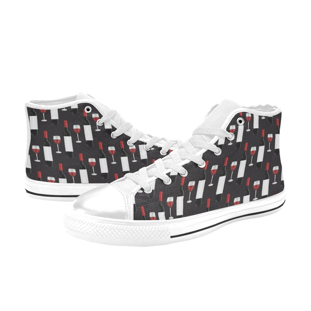 Wine Print Design LKS309 High Top Women's White Shoes
