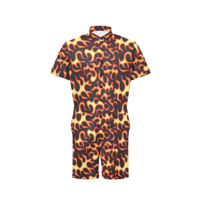 Flame Fire Themed Print Men's Romper