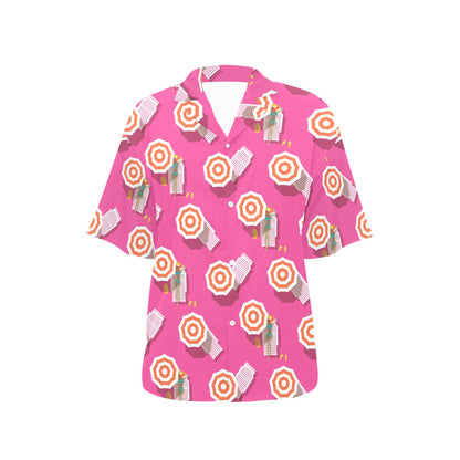Beach Top View Umbrella Theme Women's Hawaiian Shirt