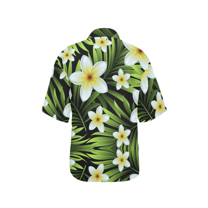 White Plumeria Pattern Print Design PM06 Women's Hawaiian Shirt