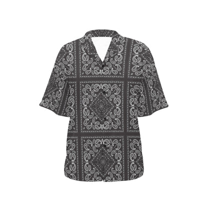 Bandana Black White Print Design LKS302 Women's Hawaiian Shirt