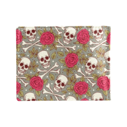 Skull Bone Rose Print Design LKS303 Men's ID Card Wallet