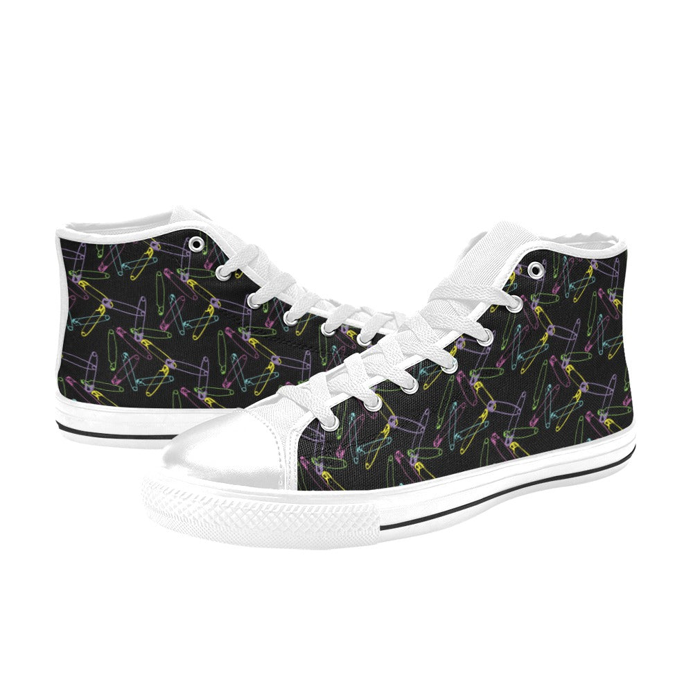 Safety Pin Print Design LKS304 High Top Women's White Shoes