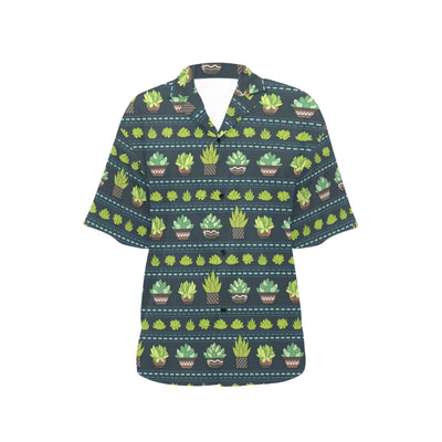 Cactus Pattern Print Design 07 Women's Hawaiian Shirt