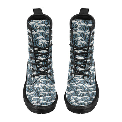 Surf Wave Pattern Print Women's Boots