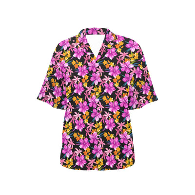 Tropical Folower Pink Hibiscus Print Women's Hawaiian Shirt