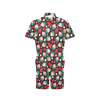 Cupcakes Heart Print Pattern Men's Romper