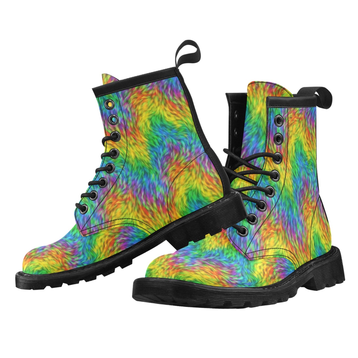 Rainbow Fur Design Print Women's Boots