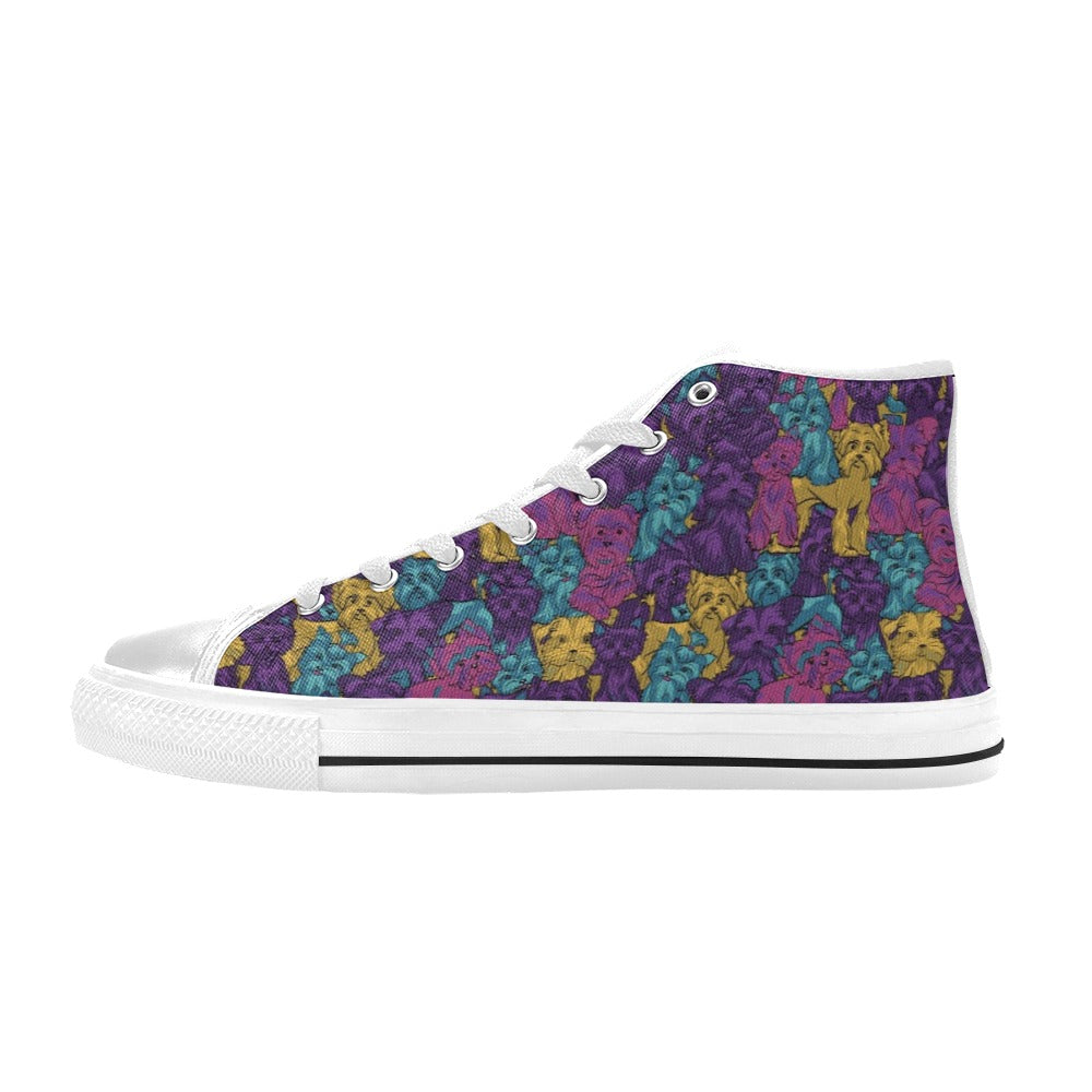 Yorkshire Terriers Print Design LKS3010 High Top Women's White Shoes