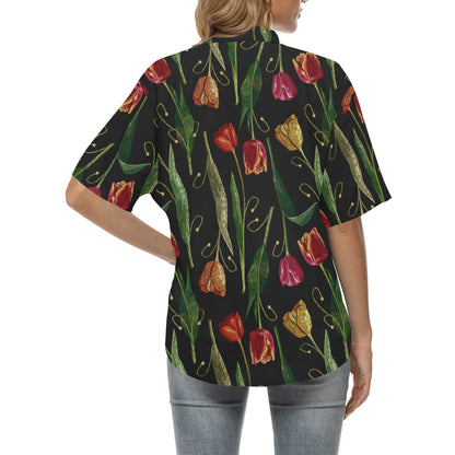 Tulip Embroidered Pattern Print Design TP01 Women's Hawaiian Shirt