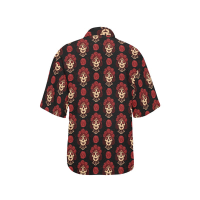 Day of the Dead Skull Girl Pattern Women's Hawaiian Shirt