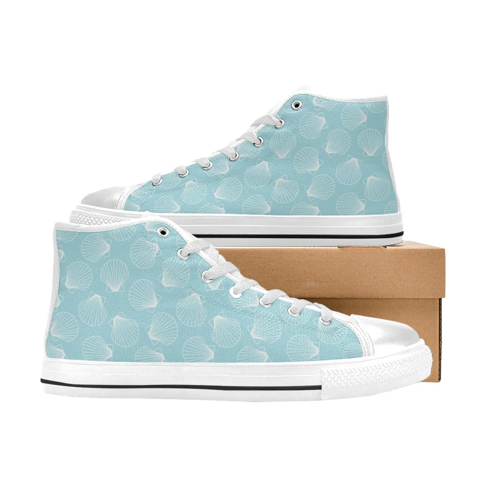 Seashell Print Design LKS3010 High Top Women's White Shoes