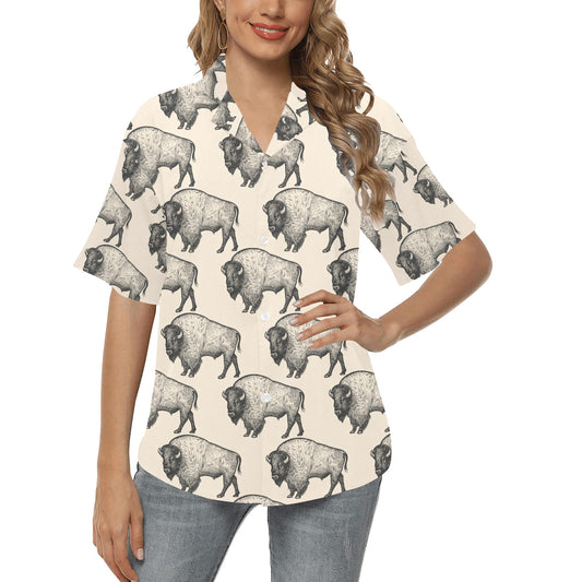 Bison Pattern Print Design 02 Women's Hawaiian Shirt