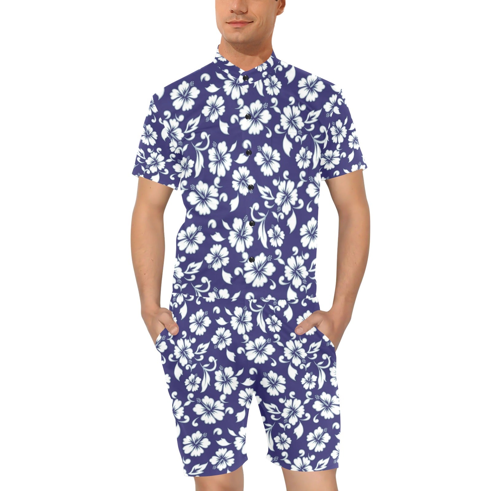 Hibiscus Pattern Print Design HB010 Men's Romper