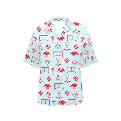 Hockey Red Equipment Print Design LKS305 Women's Hawaiian Shirt