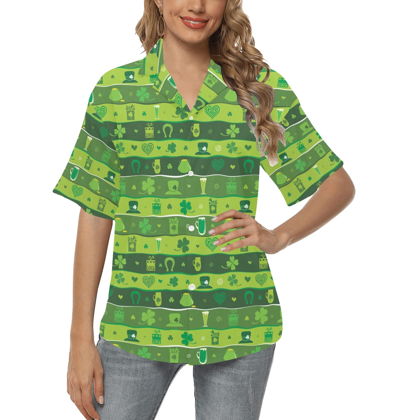 Shamrock Print Design LKS303 Women's Hawaiian Shirt