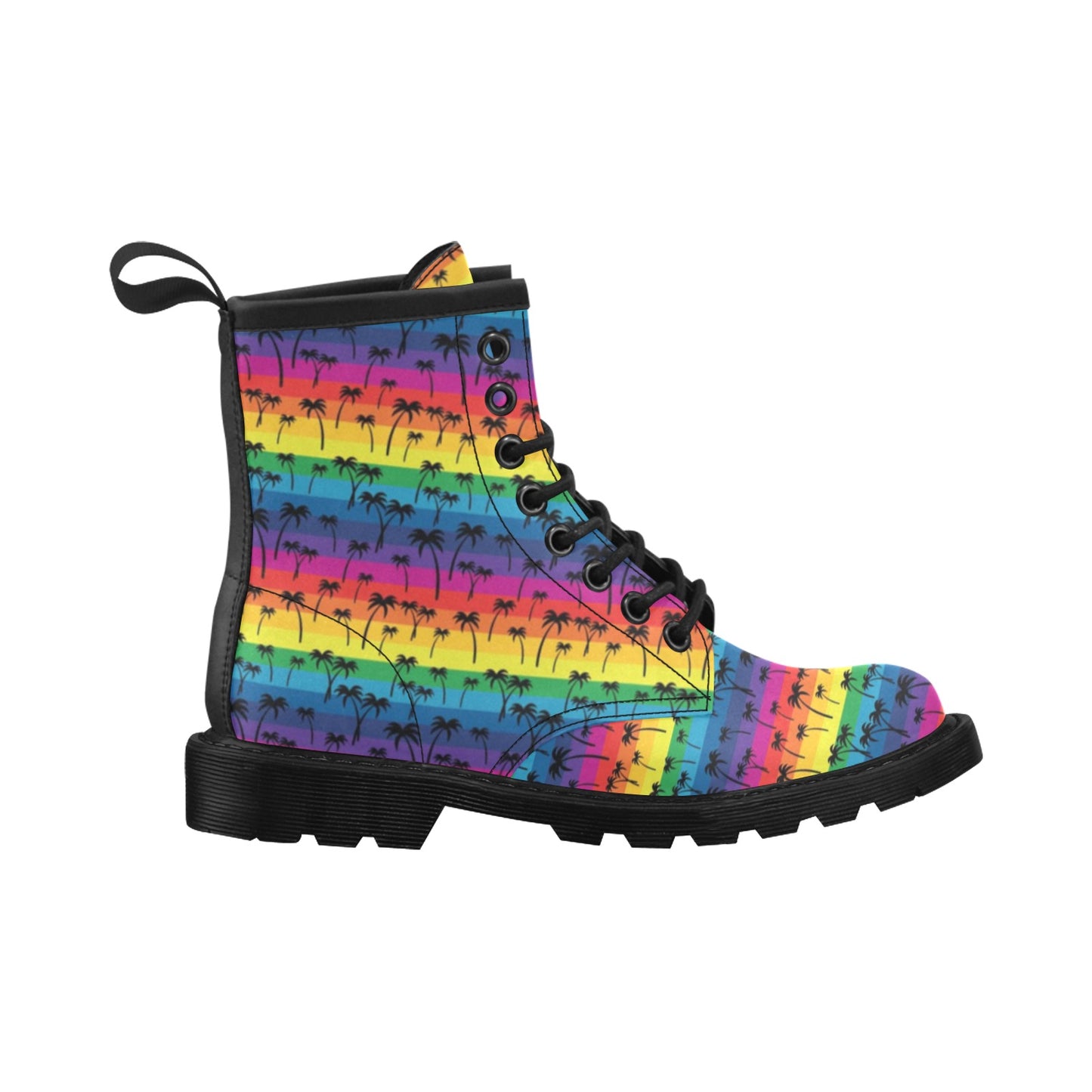 Palm Tree Rainbow Themed Print Women's Boots