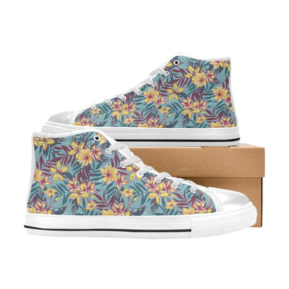 Summer Floral Print Design LKS304 High Top Women's White Shoes