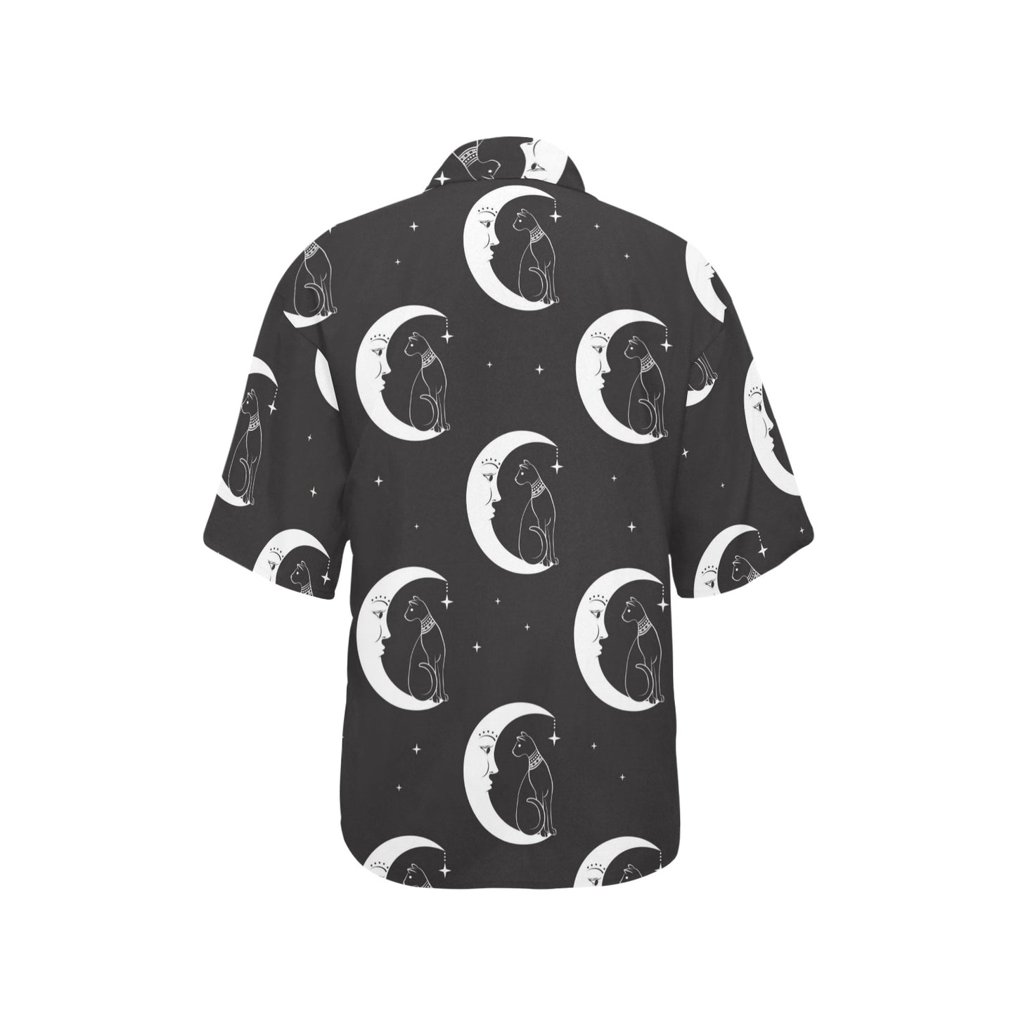 Moon with Cat Pattern Print Design 04 Women's Hawaiian Shirt