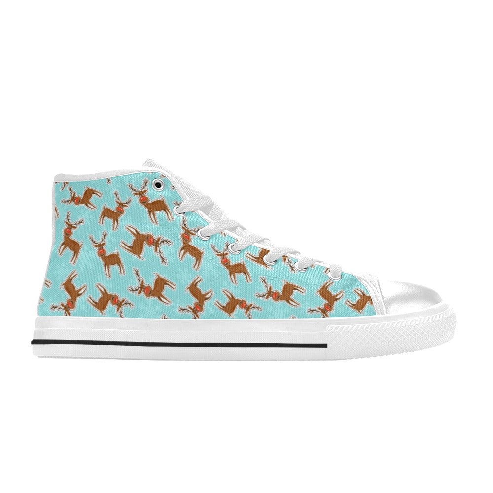 Reindeer Print Design LKS403 High Top Women's White Shoes