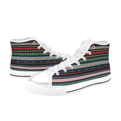 Southwest Pattern Print Design LKS302 High Top Women's White Shoes