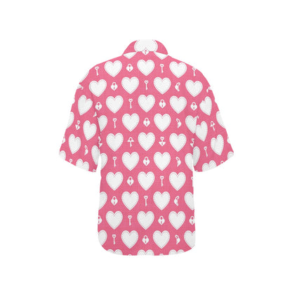 Heart Key Pattern Print Design HE09 Women's Hawaiian Shirt