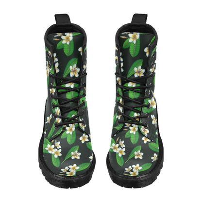 White Plumeria Pattern Print Design PM023 Women's Boots