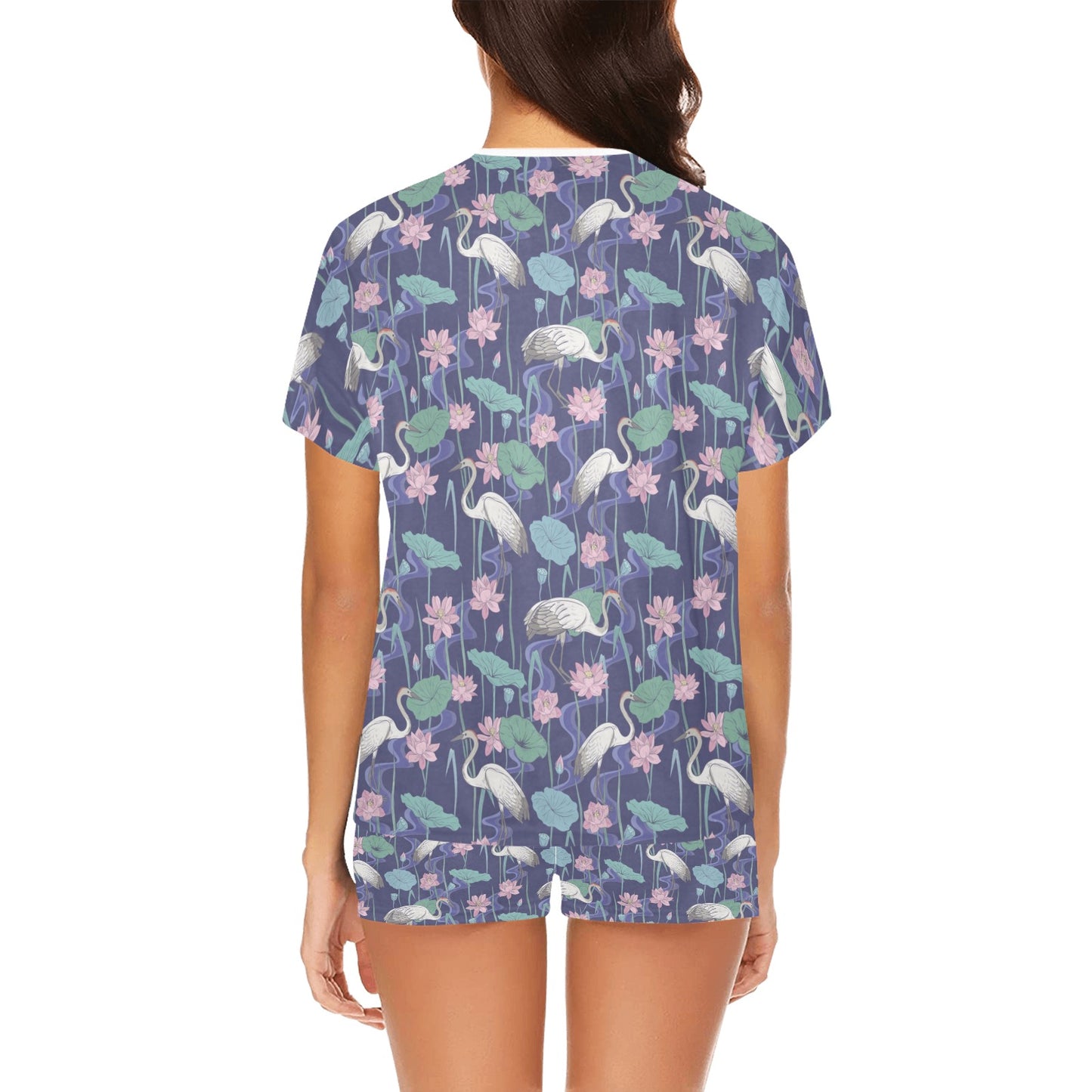 Water Lily Print Design LKS306 Women's Short Pajama Set