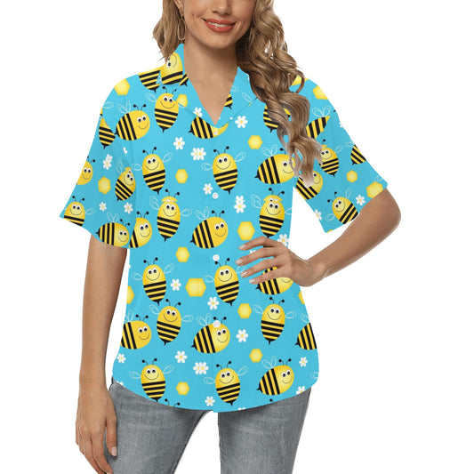 Bee Pattern Print Design BEE06 Women's Hawaiian Shirt