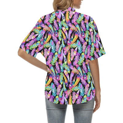 Neon Feather Pattern Print Design A02 Women's Hawaiian Shirt