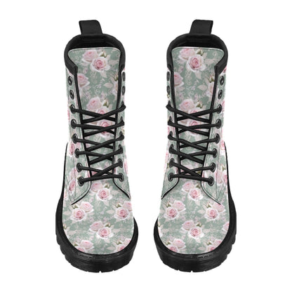 Rose White Pattern Print Design RO012 Women's Boots