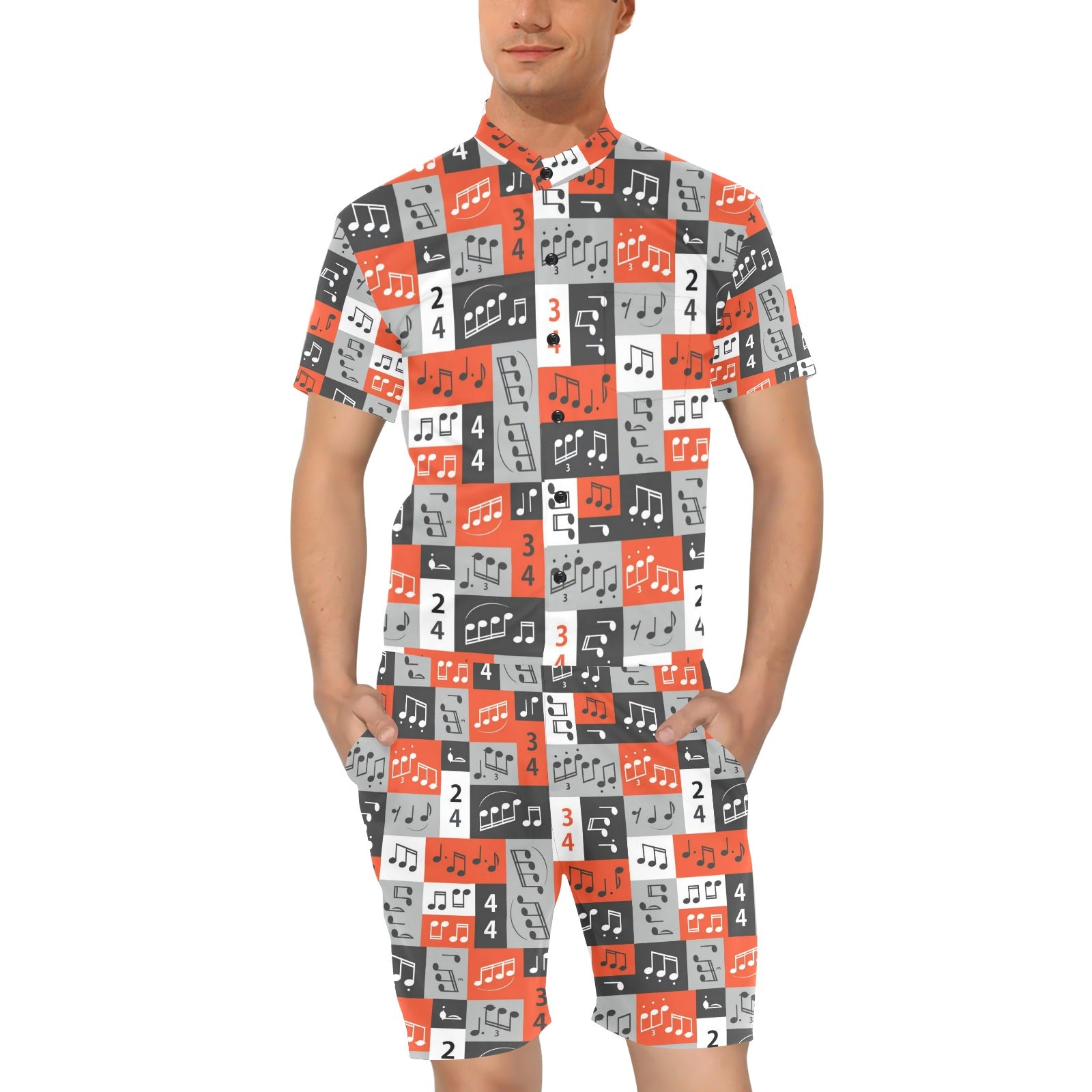 Music Note Design Themed Print Men's Romper