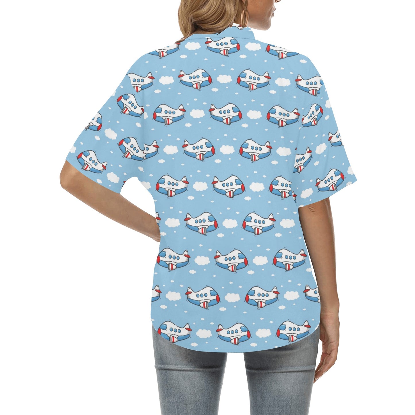 Airplane Cartoon Pattern Print Design 07 Women's Hawaiian Shirt