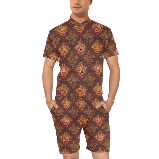 Chinese Dragons Gold Design Men's Romper