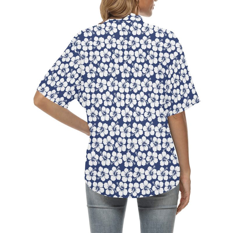 Hibiscus Blue Hawaiian Flower Pattern Women's Hawaiian Shirt