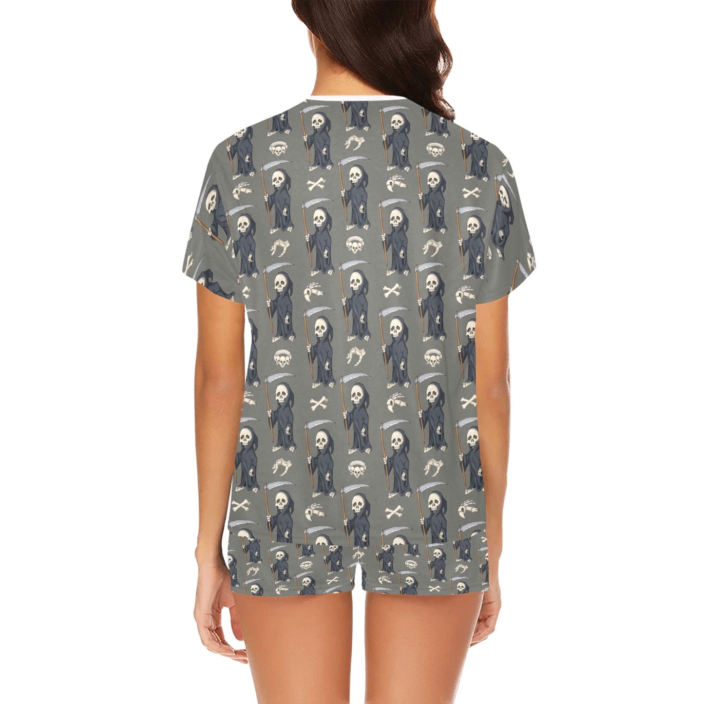 Skeleton Print Design LKS308 Women's Short Pajama Set