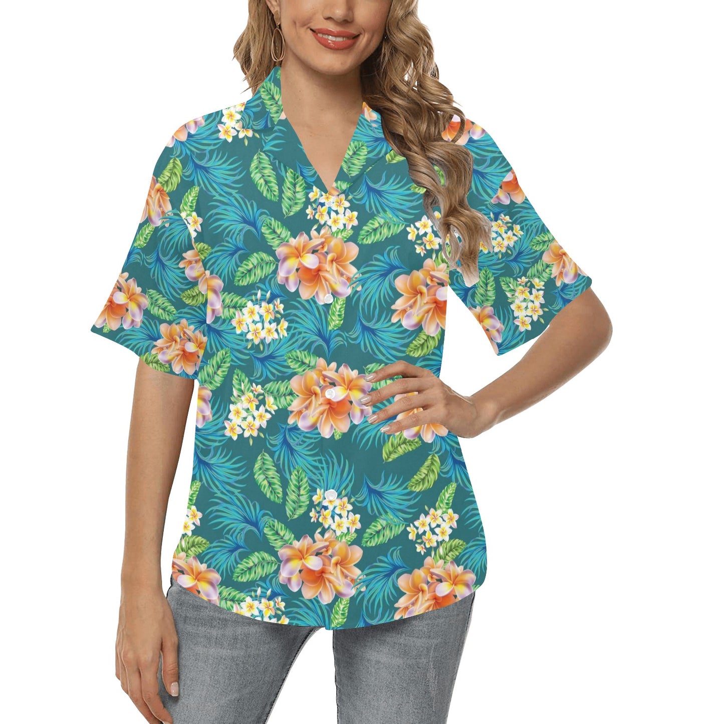 Plumeria Tropical Flower Design Print Women's Hawaiian Shirt