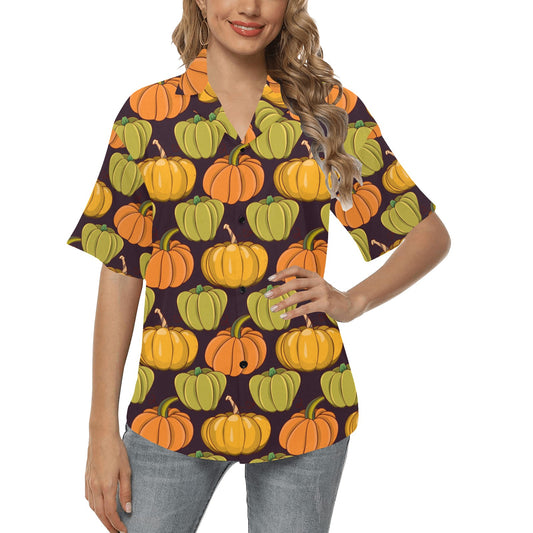 Pumpkin Pattern Print Design A01 Women's Hawaiian Shirt