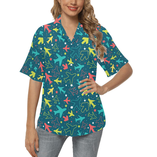 Airplane Pattern Print Design 05 Women's Hawaiian Shirt