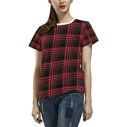 Tartan Red Black Print Design LKS303 Women's  T-shirt