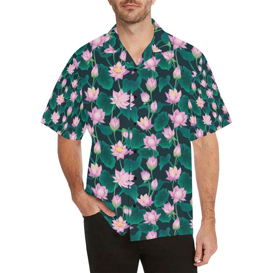 Water Lily Print Design LKS302 Men's Hawaiian Shirt