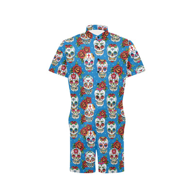 Sugar Skull Rose Pattern Men's Romper