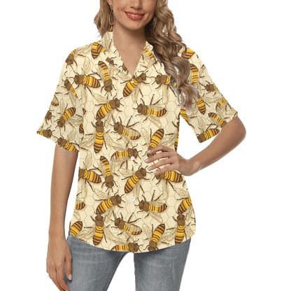 Bee Pattern Print Design BEE05 Women's Hawaiian Shirt