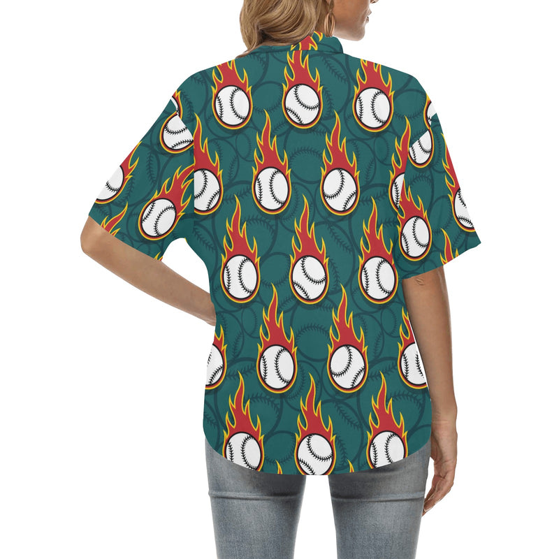 Baseball Fire Print Pattern Women's Hawaiian Shirt