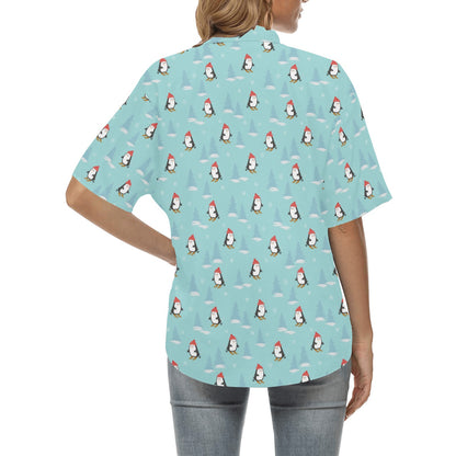Ski Penguin Print Design LKS304 Women's Hawaiian Shirt