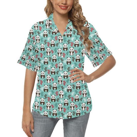 Panda Bear Cute Themed Print Women's Hawaiian Shirt