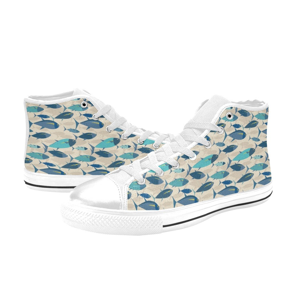 Tuna Fish Print Design LKS302 High Top Women's White Shoes
